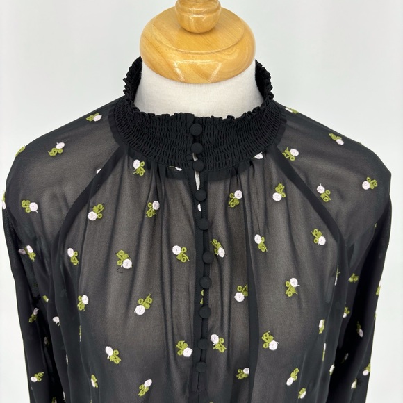 Cabi Embroidered Blouse # 5338, Sheer Black with Embroidered Roses, Small - Picture 2 of 16